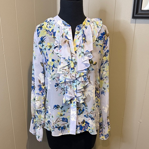 Misa Los Angeles Women’s XS Multicolor Floral Ruffle Blouse Button Down - Picture 1 of 6
